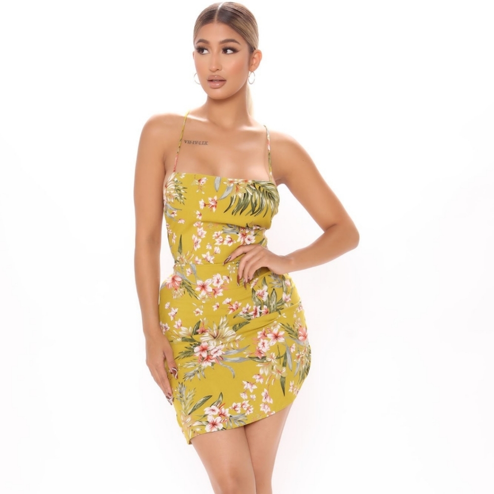 Floral Mini Dress- Lime